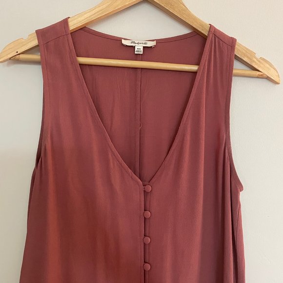 XXS Madewell Button Front V Neck Shift Dress - Picture 6 of 8